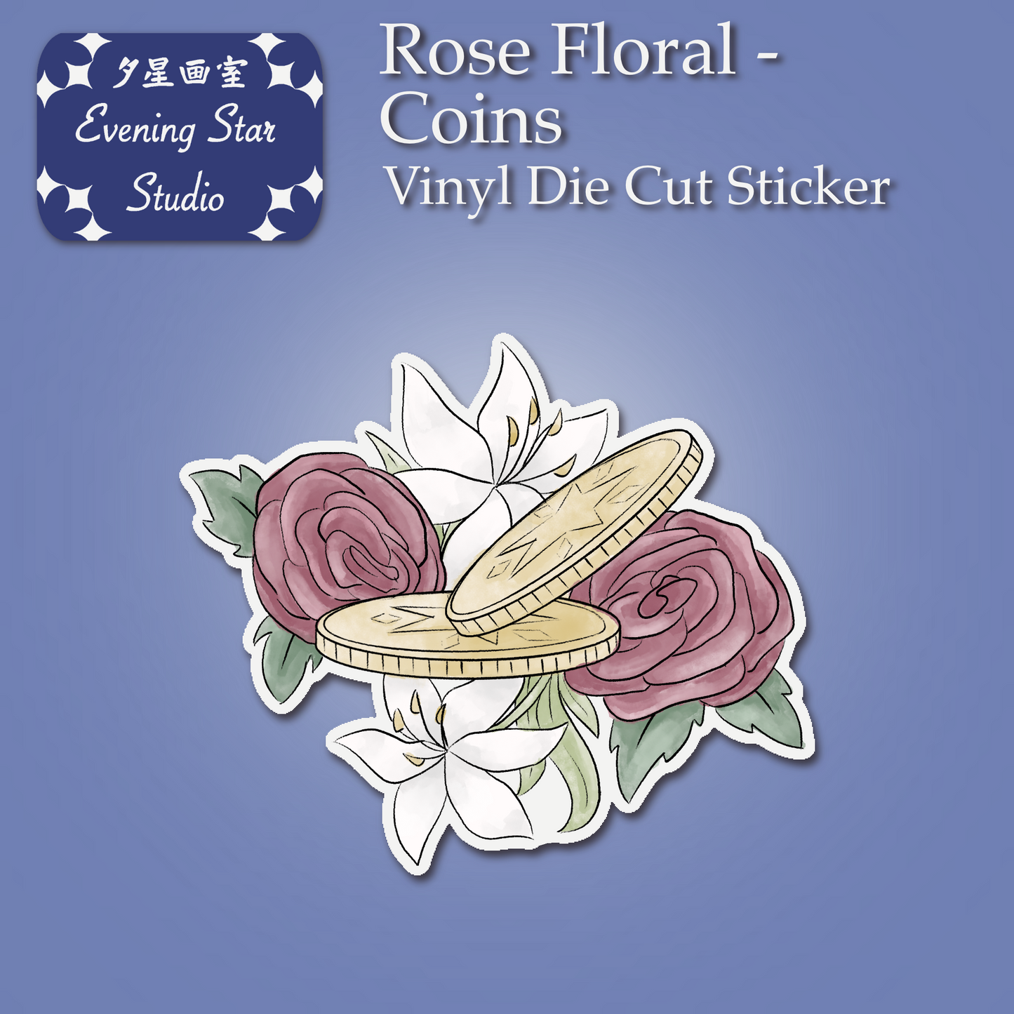 Rose Floral - Coins Vinyl Sticker