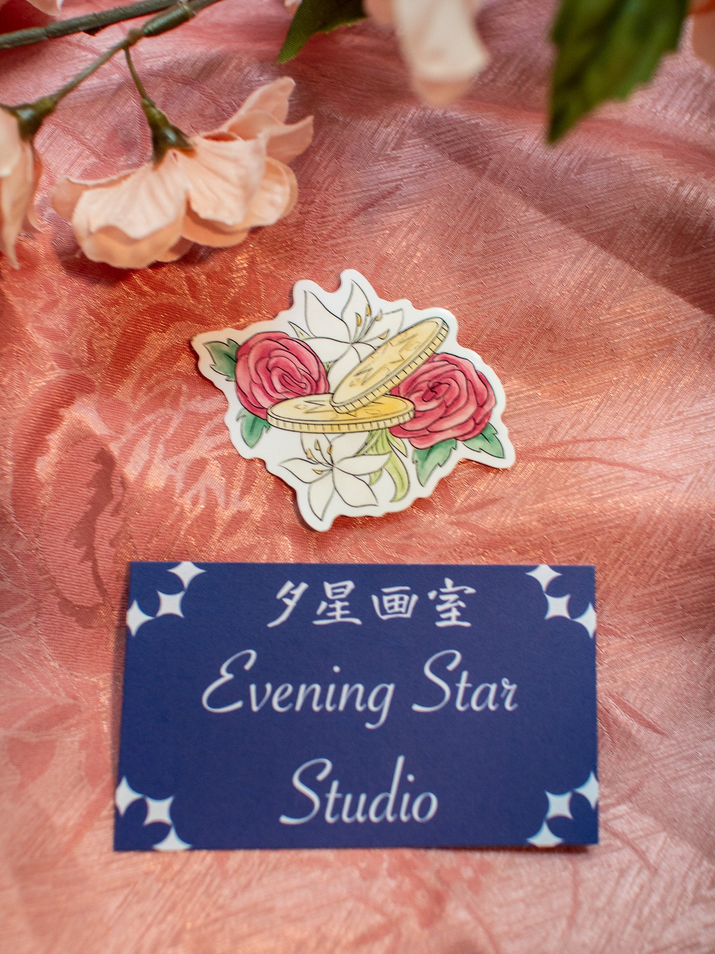 Rose Floral - Coins Vinyl Sticker
