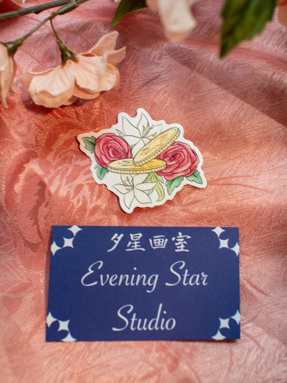 Rose Floral - Coins Vinyl Sticker